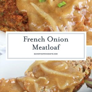 collage of french onion meatloaf