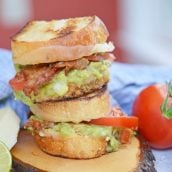 stack of guacamole grilled cheese sandwiches