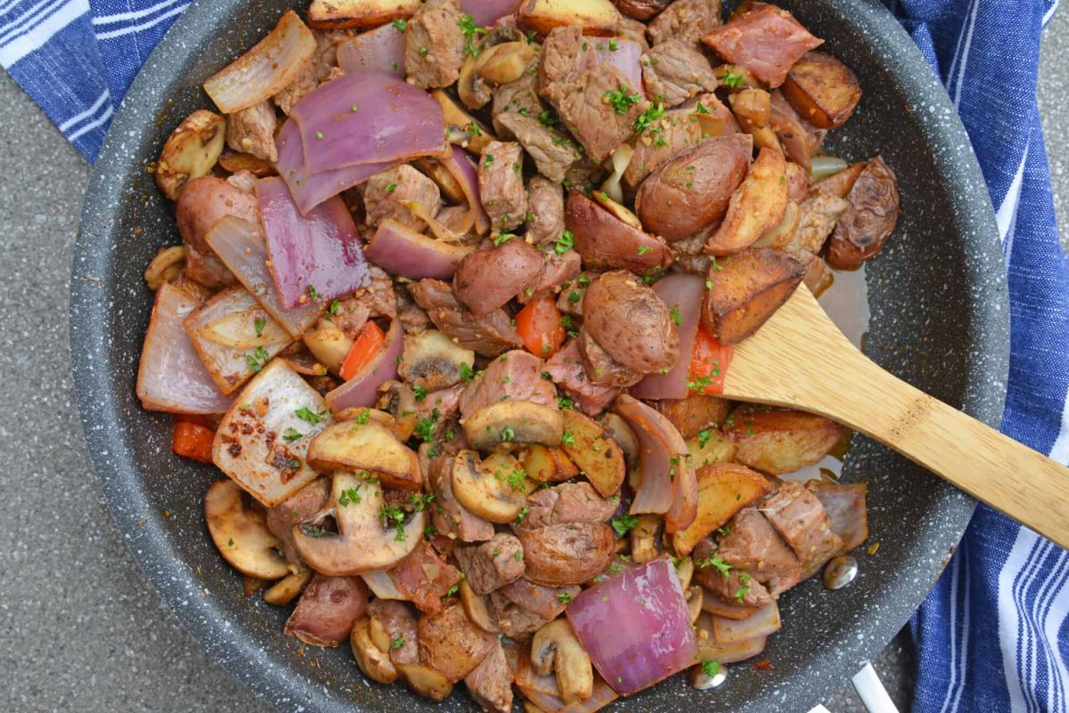 close up of steak stir fry 