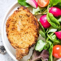 overhead shot of air fryer pork chop