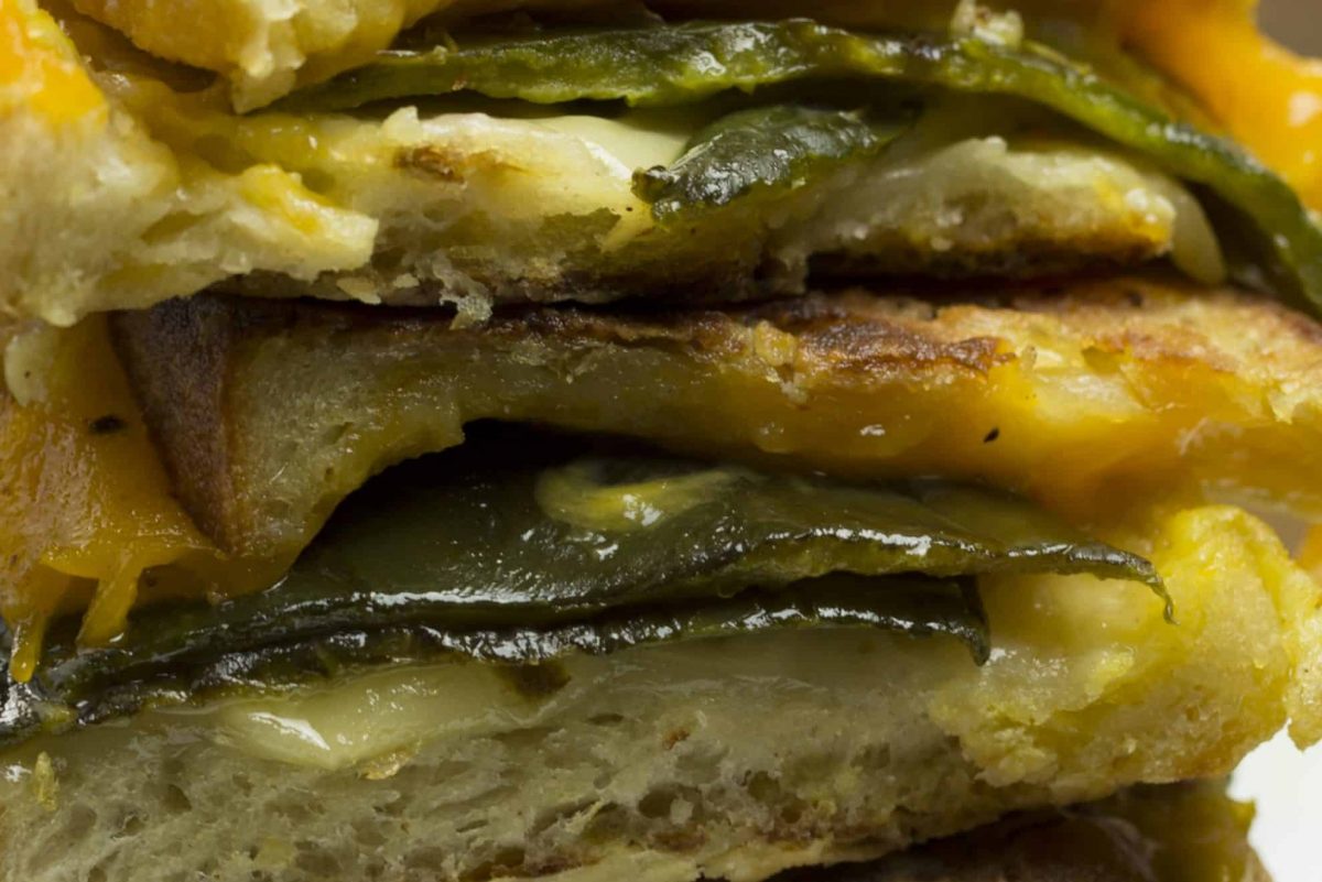 Close up of chile relleno monte cristo sandwich