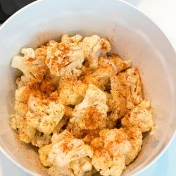 overhead shot of air fryer cauliflower