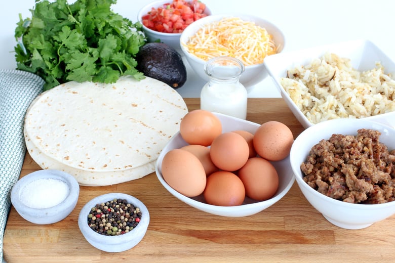 Ingredients for breakfast burritos 