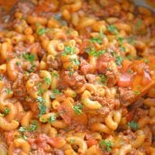 close up of American goulash