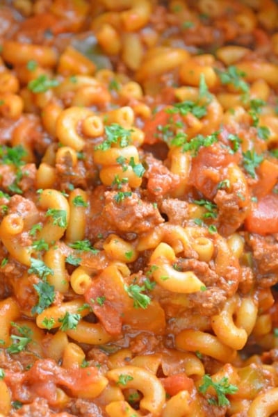 close up of American goulash