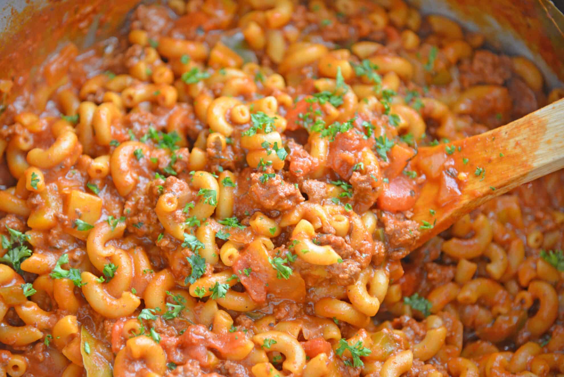 close up of American goulash