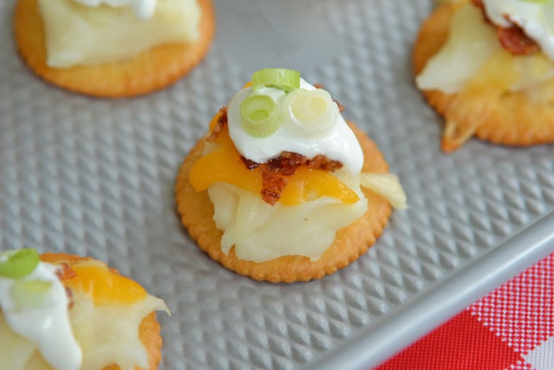 Close up of Ritz cracker on a baking sheet 