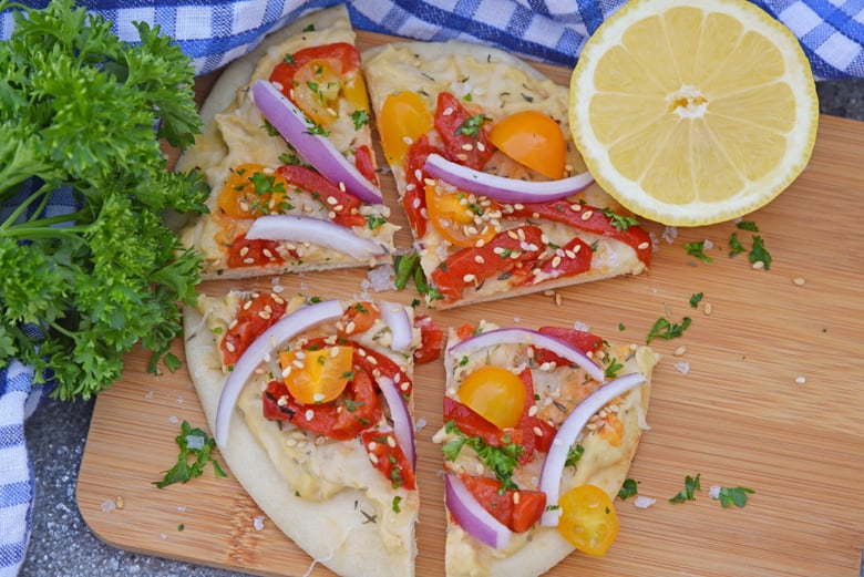 Vegetable flatbread on a cutting board 