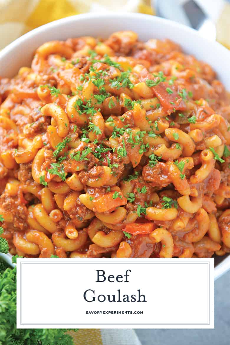 Close up of beef goulash for pinterest