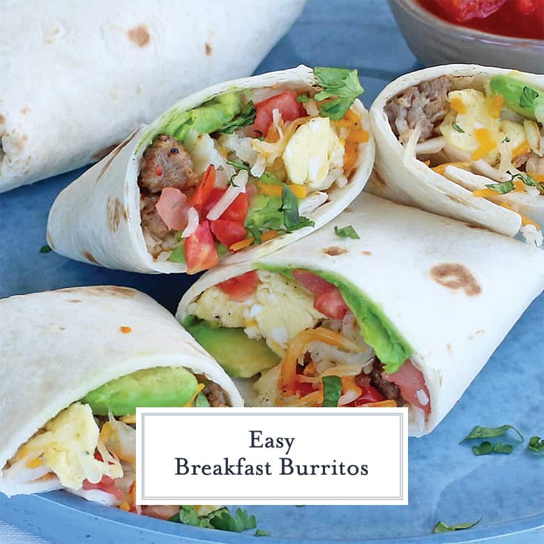 Close up of Tex-Mex breakfast burritos 