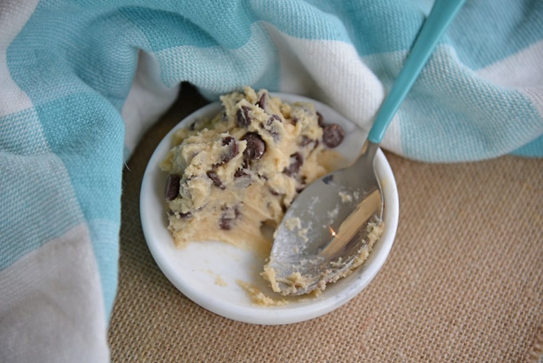 Bowl of cookie dough- two bites missing