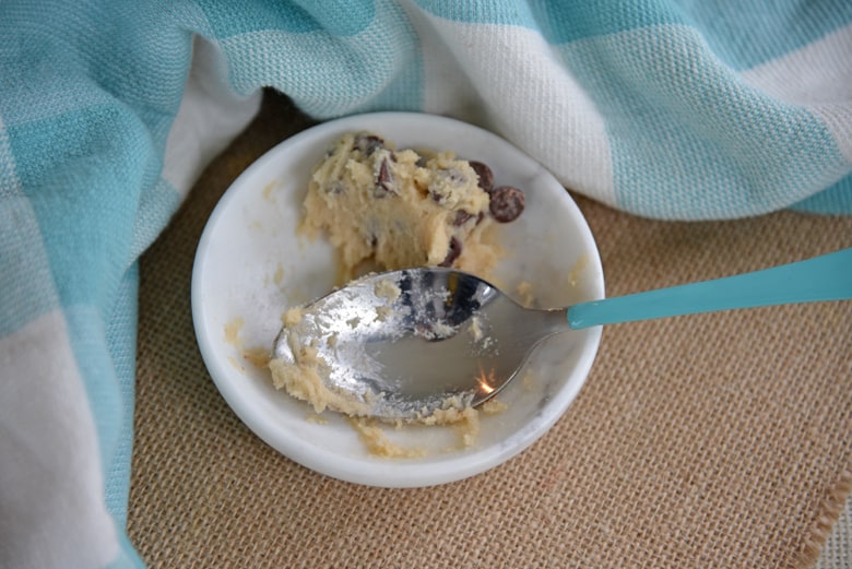 Bowl of cookie dough- three bites missing