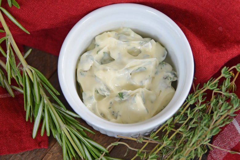 Herbed mayo in a small bowl for turkey breast