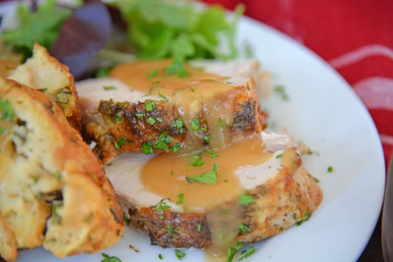 Sliced turkey breast with gravy 