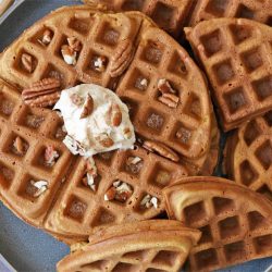 overhead of pumpkin waffles