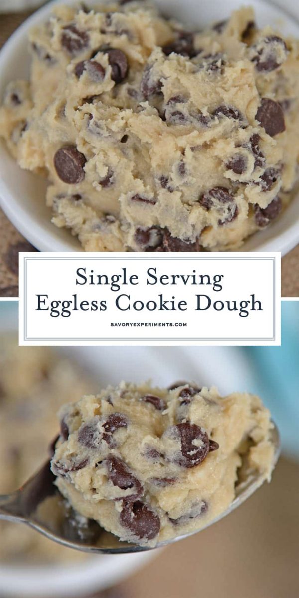 Eggless cookie dough for pinterest- bowl and spoon