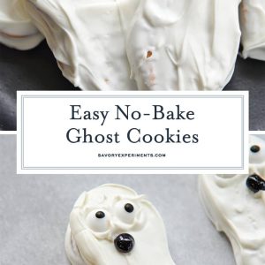 collage of no bake ghost cookies