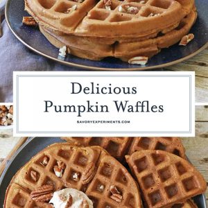 collage of pumpkin waffles