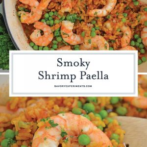 collage of easy shrimp paella