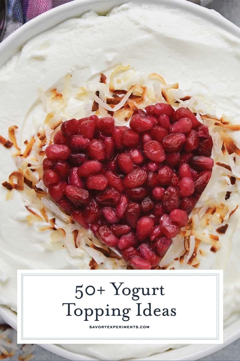 Close up of pomegranate and toasted coconut on a yogurt bowl