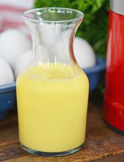 glass jar of hollandaise