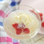 champagne float with raspberries