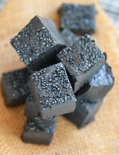 black fudge on burlap