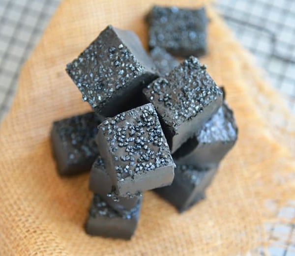 black fudge on burlap