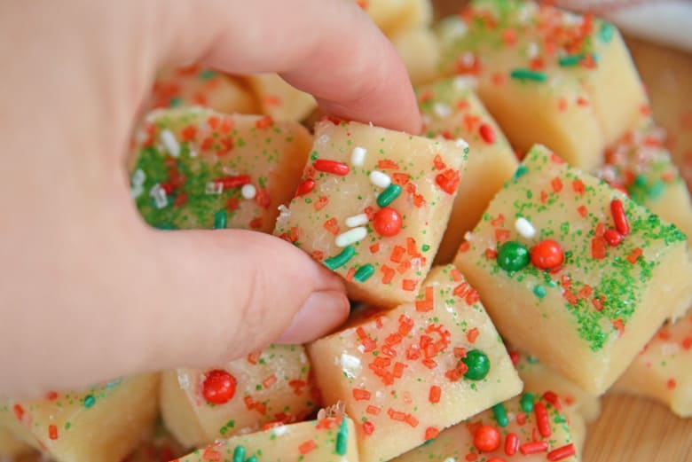 Hand reaching in to grab fudge
