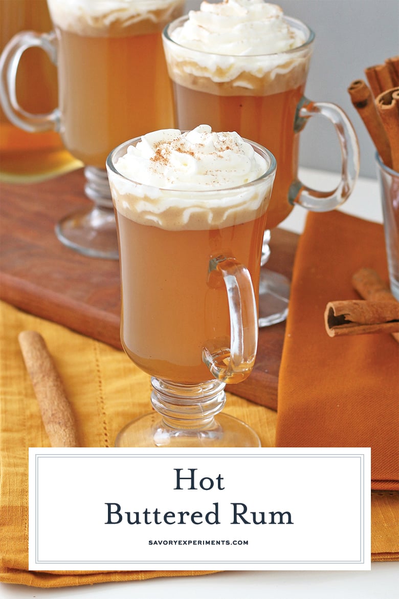 Hot buttered rum with whipped cream for Pinterest 