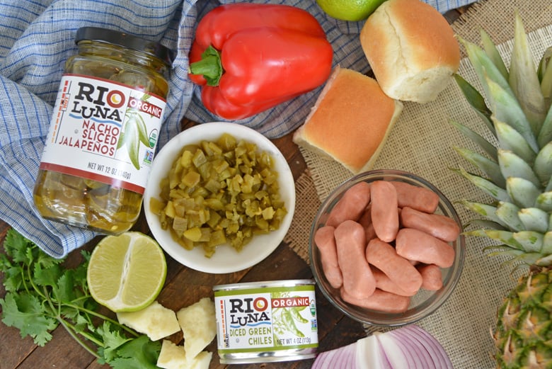 Ingredients to make Mini Hot Dogs with Jalapeno Pineapple Salsa 
