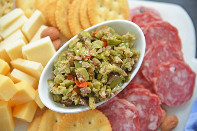 Olive Tapenade on charcuterie platter 