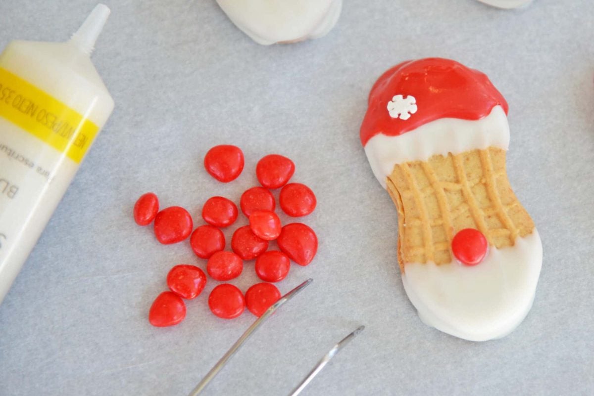 Red hots for nose for Santa cookies 