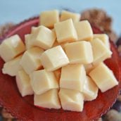 Pile of vanilla fudge on a red plate