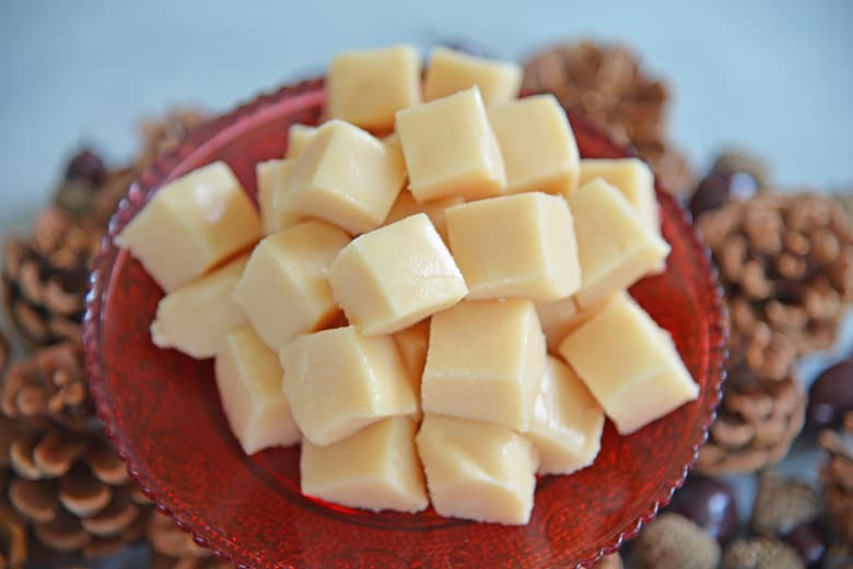 Classic white fudge on a red tray 