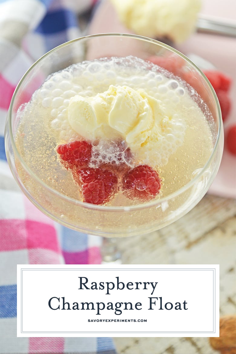 Sparkling wine cocktail with ice cream and fresh fruit 