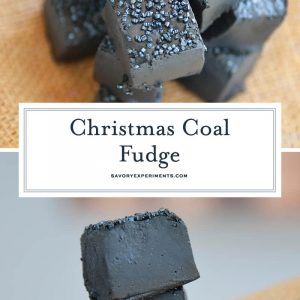 collage of black coal fudge