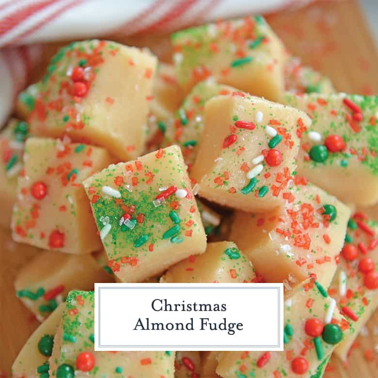 Close up of Christmas fudge with red, green and white sprinkles