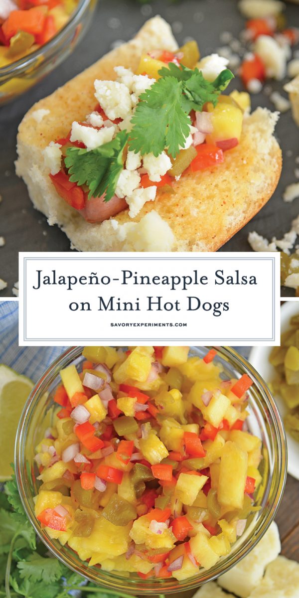 Mini Hot Dogs with Jalapeno Pineapple Salsa for Pinterest 