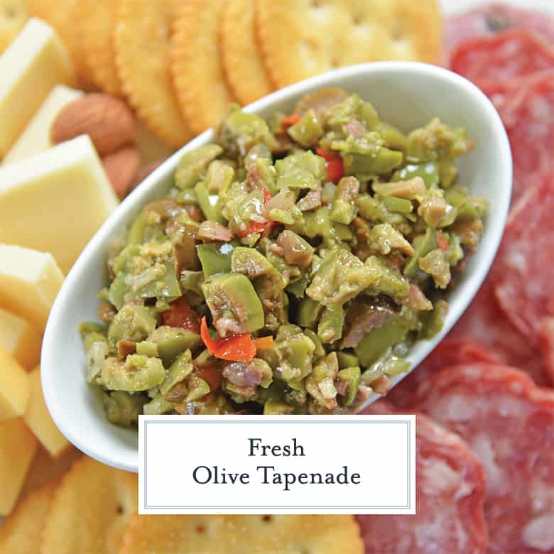 Close up overhead of fresh olive tapenade