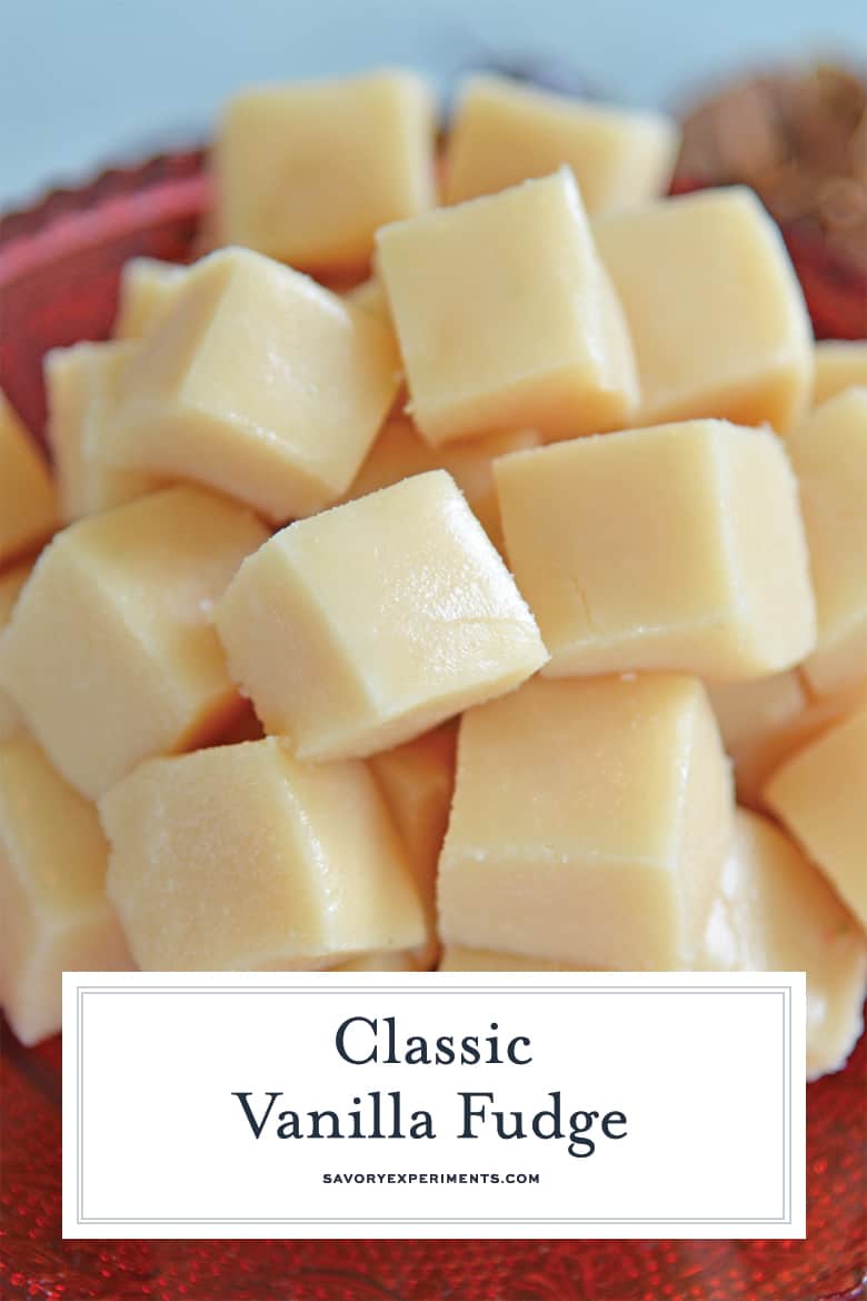 Close up of vanilla fudge for Pinterest 