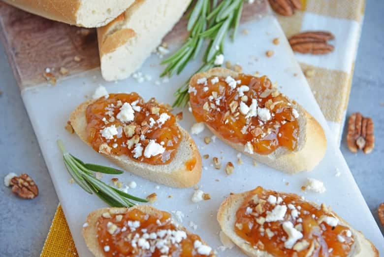 Pear and Apricot crostini with fresh rosemary 