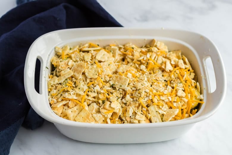 Cheesy squash casserole with butter cracker topping 