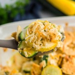 spoon of cheesy squash casserole