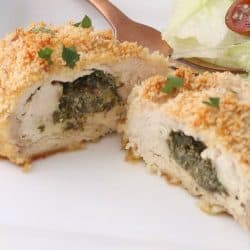 close up of chicken kiev cut in half