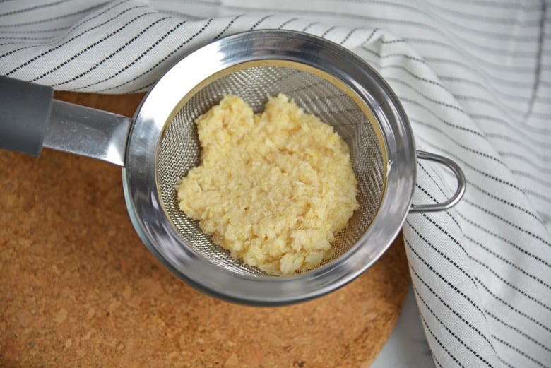 horseradish in a strainer 