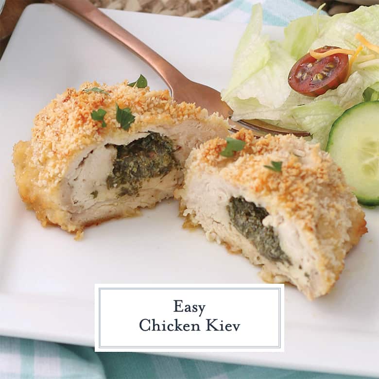 Close up of Chicken Kiev cut in half 