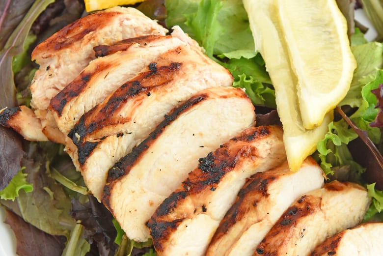 Close up of grilled sliced chicken 