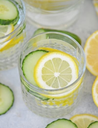 glass of lemon cucumber water