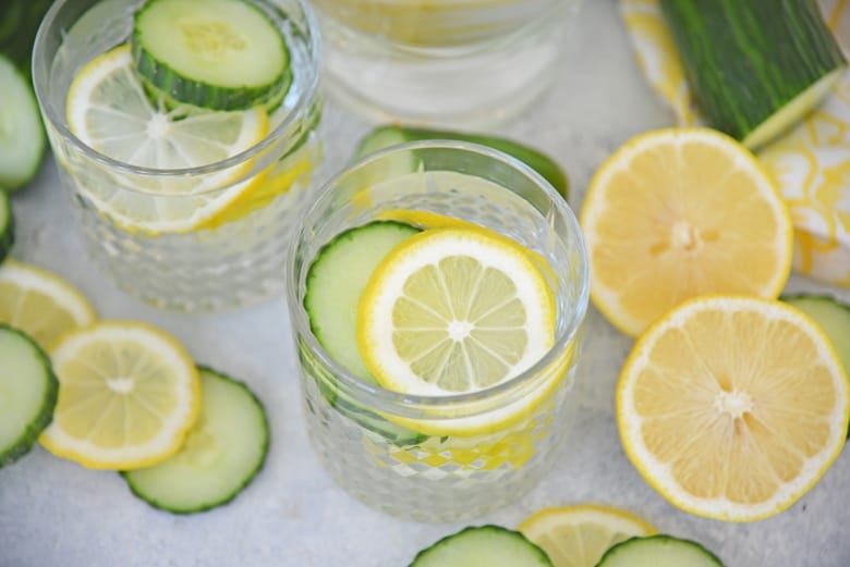 glass of lemon cucumber water